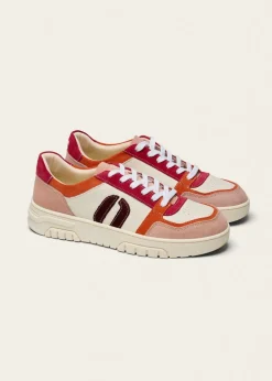 Baskets basse en cuir certifié lwg | multicolor "nora - nude orange blanc"
