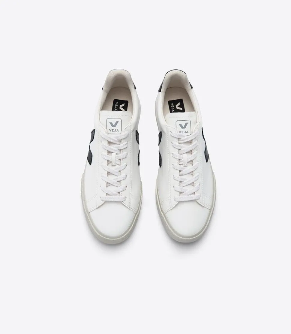 Baskets basses en cuir certifié | blanc et noir "camp leather white black"