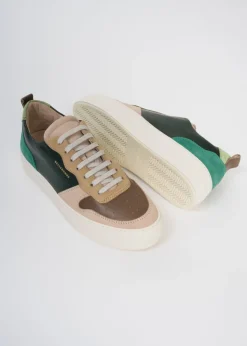 Baskets basses en cuir certifié | multicolore "playground patchwork green"