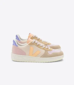 Baskets basses en cuir et suède certifiés | multicolore "v-10 suede multico peach"