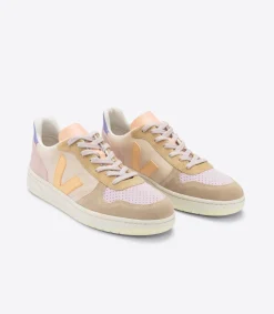 Baskets basses en cuir et suède certifiés | multicolore "v-10 suede multico peach"