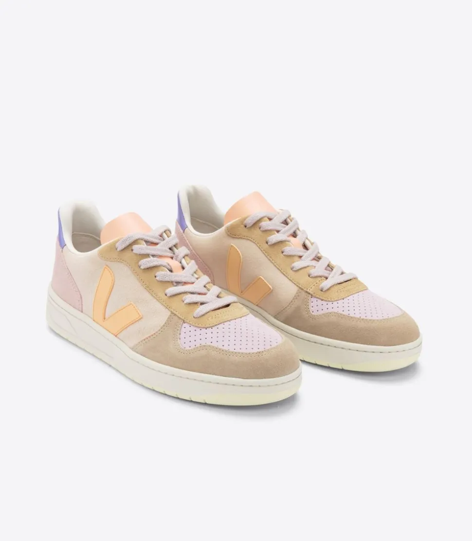 Baskets basses en cuir et suède certifiés | multicolore "v-10 suede multico peach"