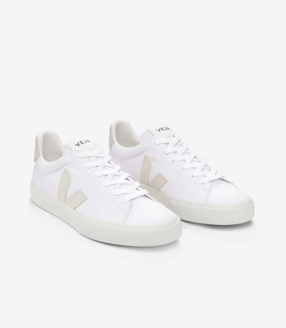 Baskets en coton bio et suède vegan | blanc et beige "campo canvas white pierre"