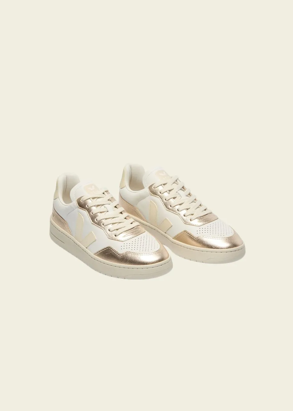 Baskets en cuir | blanc doré "v-90 - white calcaire platine"