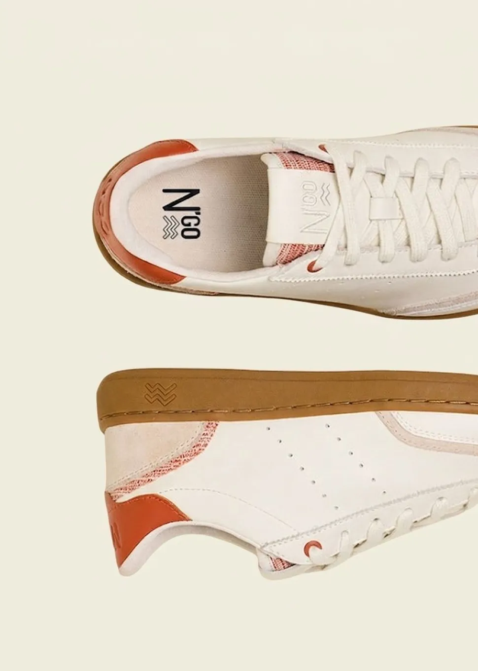 Baskets en cuir certifié | blanc-orange "ha long spiced orange"