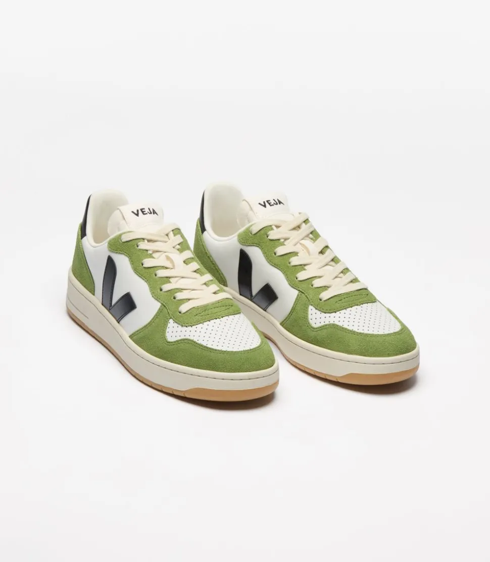 Baskets en cuir | vert et blanc "v-10 prime - white_black_kiwi"