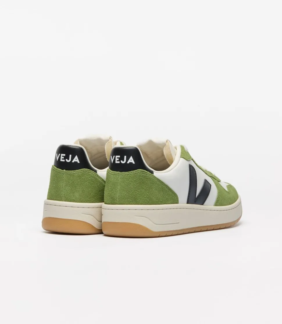 Baskets en cuir | vert et blanc "v-10 prime - white_black_kiwi"