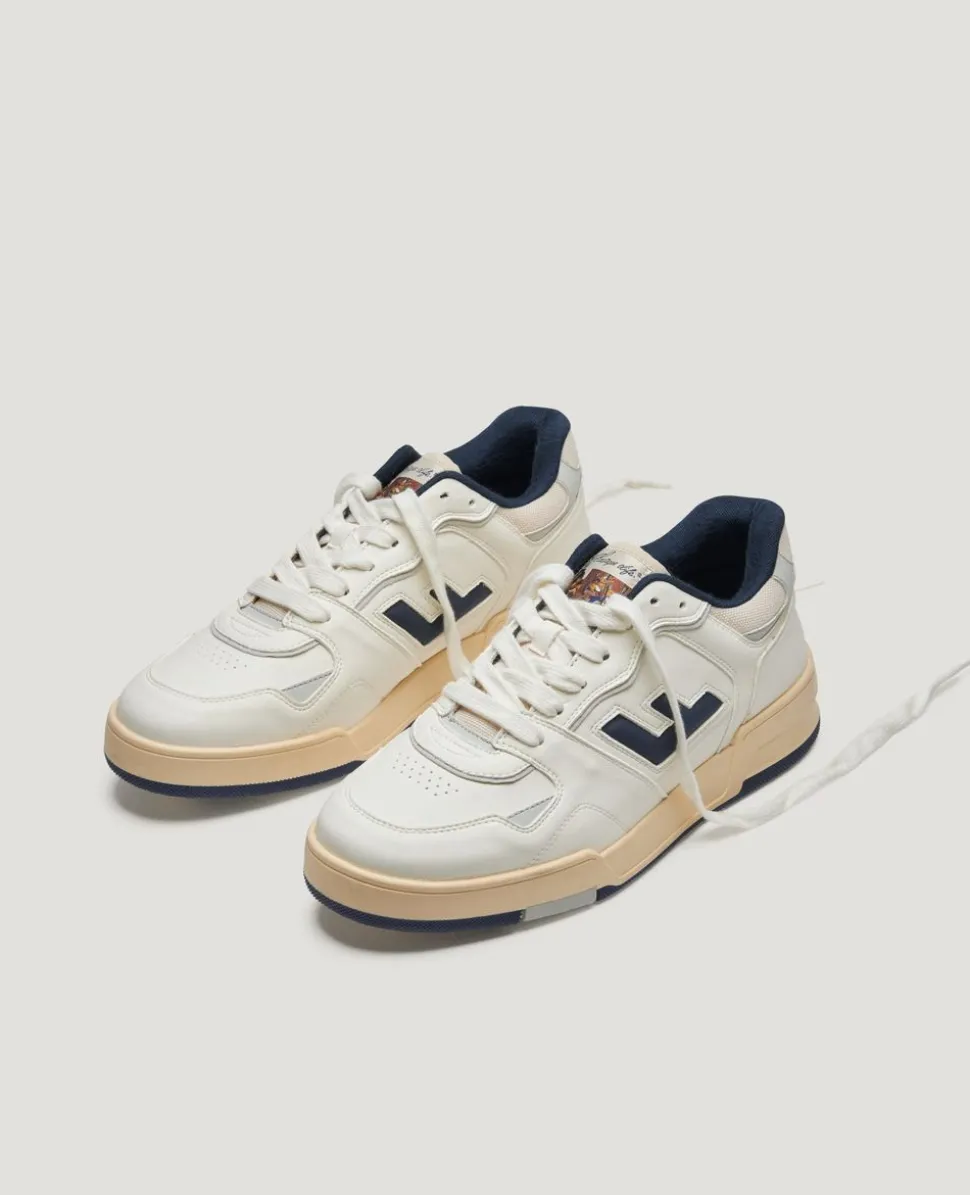 Baskets vegan en recyclé | blanc et marine "leonardo 02 navy"