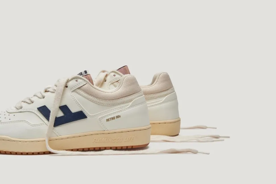 Baskets vegan en recyclé | marine et caramel "retro 90s pearl navy caramel"