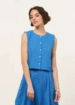 Blouse en coton bio et matières recyclées | bleu "checks button up blouse blue"