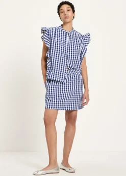 Blouse en coton bio | vichy bleu