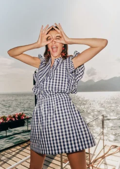 Blouse en coton bio | vichy bleu