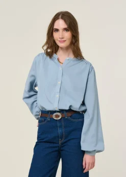 Blouse en tencel | bleu clair 