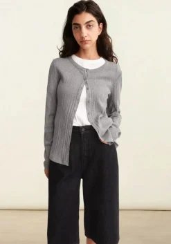 Cardigan léger pointelle en coton bio | gris "pointelle cardigan - silver melange"
