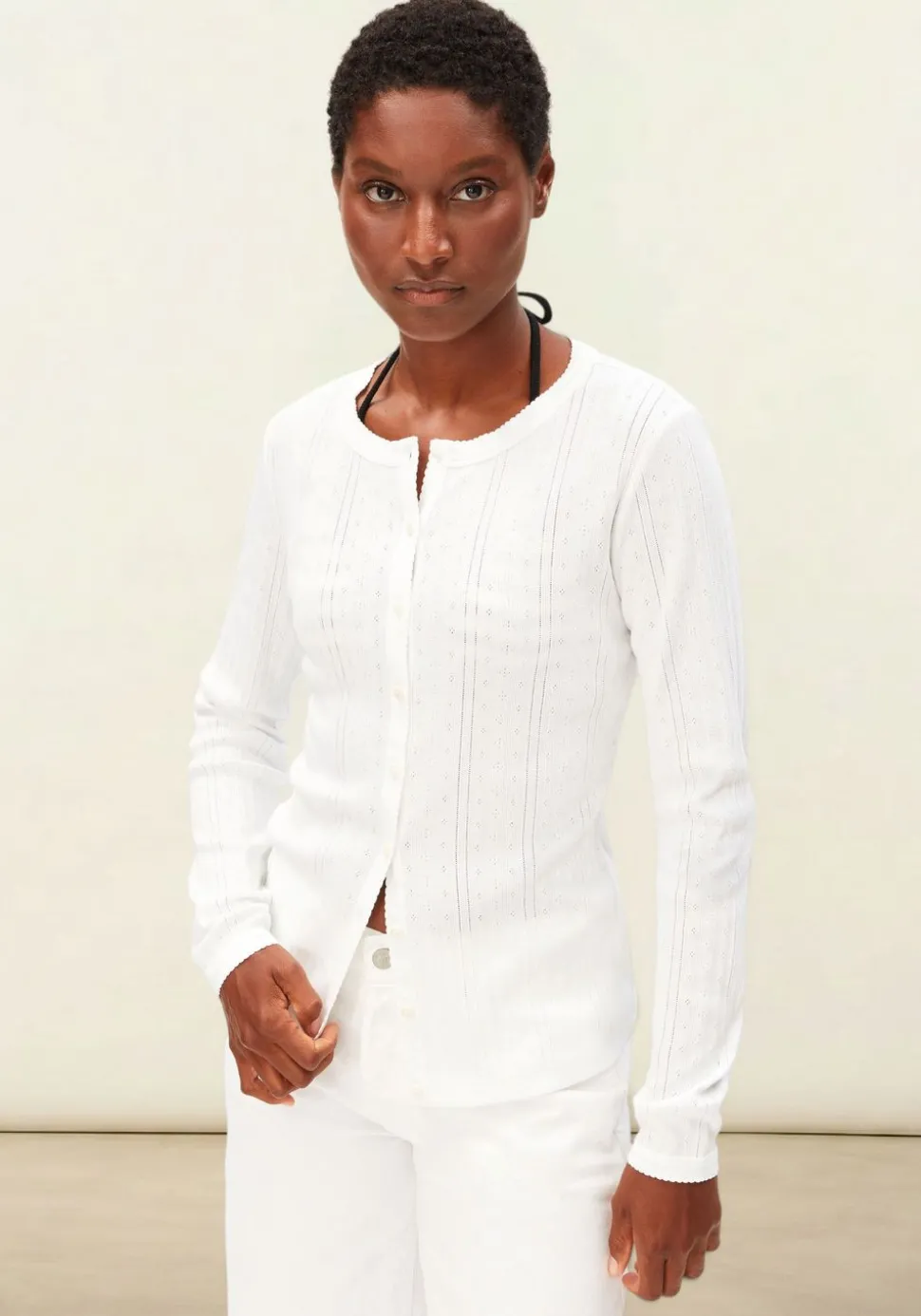 Cardigan léger pointelle en coton bio | blanc "pointelle cardigan - white"