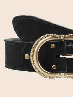 Ceinture cuir certifié | daim noir - "honfleur"