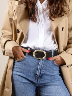 Ceinture cuir certifié | daim noir - "honfleur"