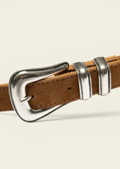 Ceinture en cuir suède à tannage végétal | tabac "western suede silver belt - tobacco"