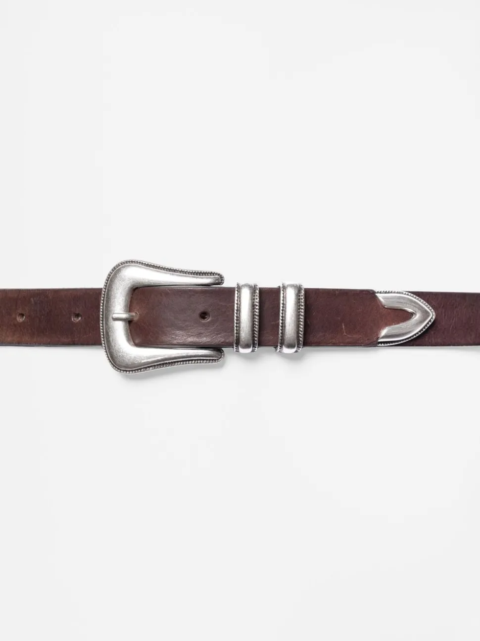 Ceinture en cuir tannage végétal | marron "western silver belt - dark brown"