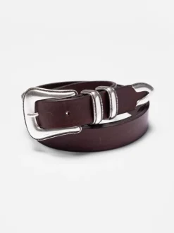 Ceinture en cuir tannage végétal | marron "western silver belt - dark brown"