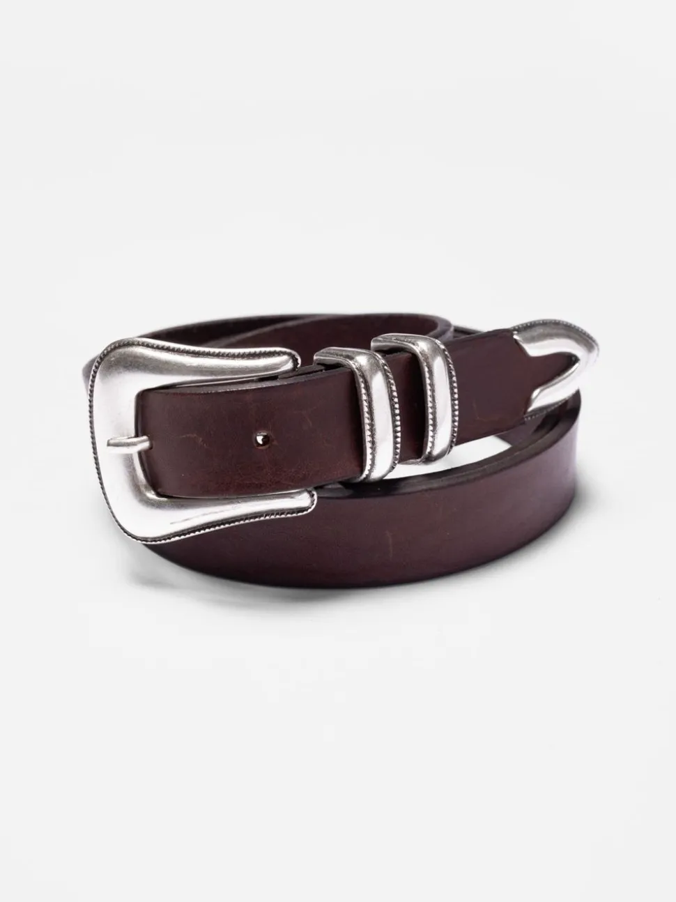 Ceinture en cuir tannage végétal | marron "western silver belt - dark brown"