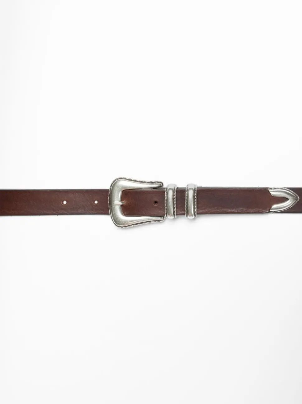 Ceinture en cuir tannage végétal | marron "western silver belt - dark brown"