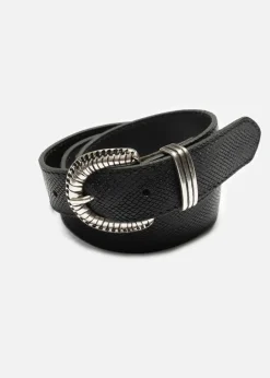 Ceinture en cuir à tannage végétal | noir "faux reptile leather belt - black"