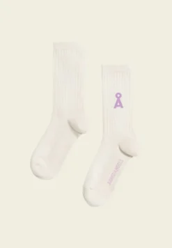 Chausettes en coton bio et recyclé | beige "saamus bold oatmilk - lavender light"