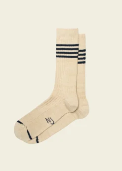 Chaussettes en coton bio | écru "men tennis socks stripe - blue/beige"