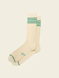 Chaussettes en coton bio | écru "men tennis socks stripe - offwhite/turquoise"