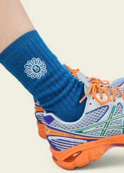Chaussettes en coton biologique | bleu "asis percales daisy socks blue - blue"