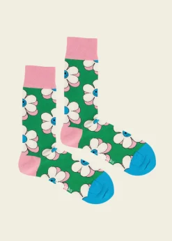 Chaussettes en coton bio | vert "flower mood"
