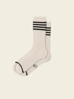 Chaussettes hautes en coton bio | écrues rayées "men tennis socks stripe offwhite/black"