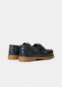 Chaussures bateau en cuir certifié | ollie boat shoe - navy leather