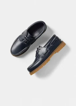 Chaussures bateau en cuir certifié | ollie boat shoe - navy leather