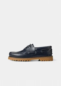 Chaussures bateau en cuir certifié | ollie boat shoe - navy leather