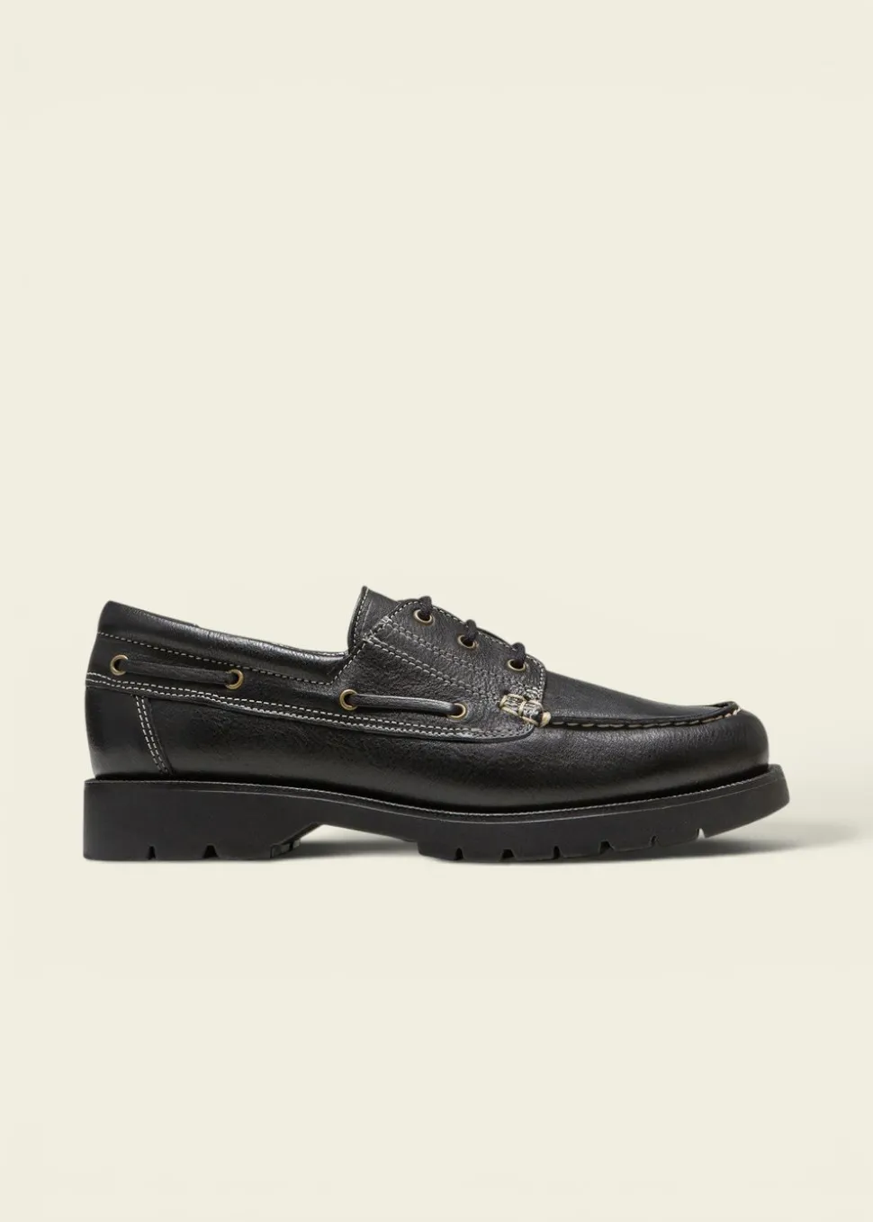 Chaussures bateau en cuir certifié | noir "embruns oak noir"