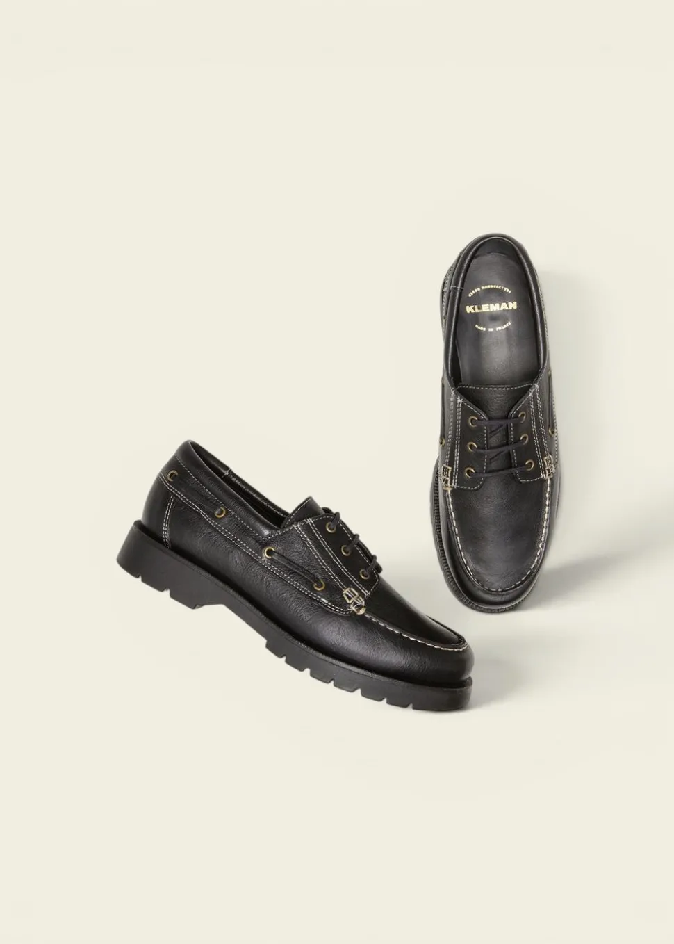 Chaussures bateau en cuir certifié | noir "embruns oak noir"