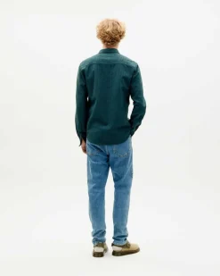 Chemise à carreaux en coton bio | bleu "bottle green checks seersucker thomas shirt"