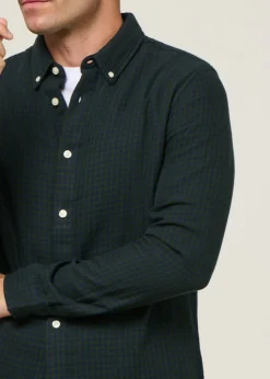 Chemise à carreaux en coton bio | vert "double layer checkered shirt green check"