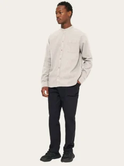 Chemise col mao en coton bio | gris "regular fit melangé flannel stand collar shirt greige"