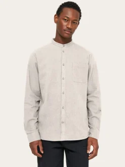 Chemise col mao en coton bio | gris "regular fit melangé flannel stand collar shirt greige"