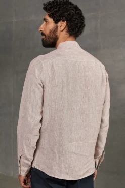 Chemise col mao en lin | rayée marron "nathan striped rust"