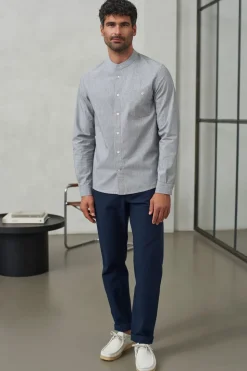 Chemise col officier en coton bio | rayée bleue 