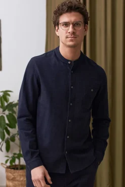 Chemise droite col officier flanelle en coton bio | marine "nathan shirt - eco deep sea flannel"