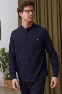 Chemise droite col officier flanelle en coton bio | marine 