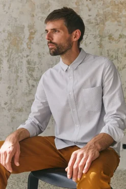 Chemise droite en coton bio | gris rayé 