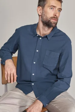 Chemise droite en coton bio, tencel et lin | marine "simon shirt - tencel linen cold navy"