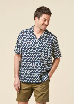 Chemise en coton bio et ecovero | multicolore "sunset aloha shirt navy"