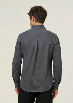 Chemise en coton bio | gris "regular fit melangé flannel shirt dark grey melange"